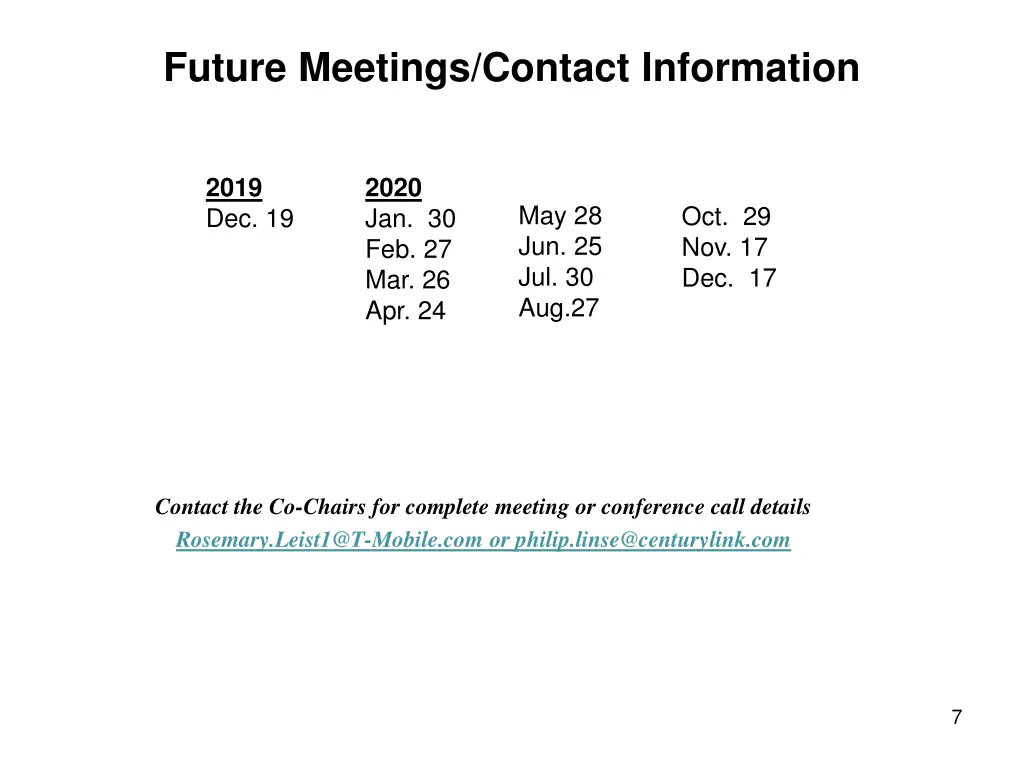 future meetings contact information