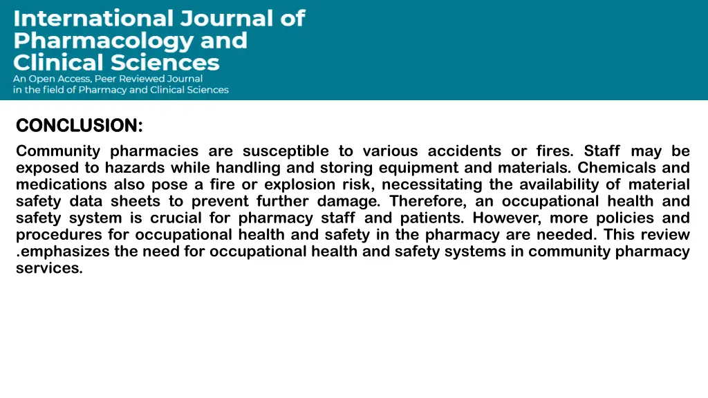 conclusion conclusion community pharmacies