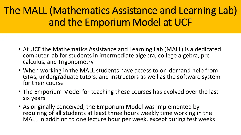 the mall mathematics assistance and learning