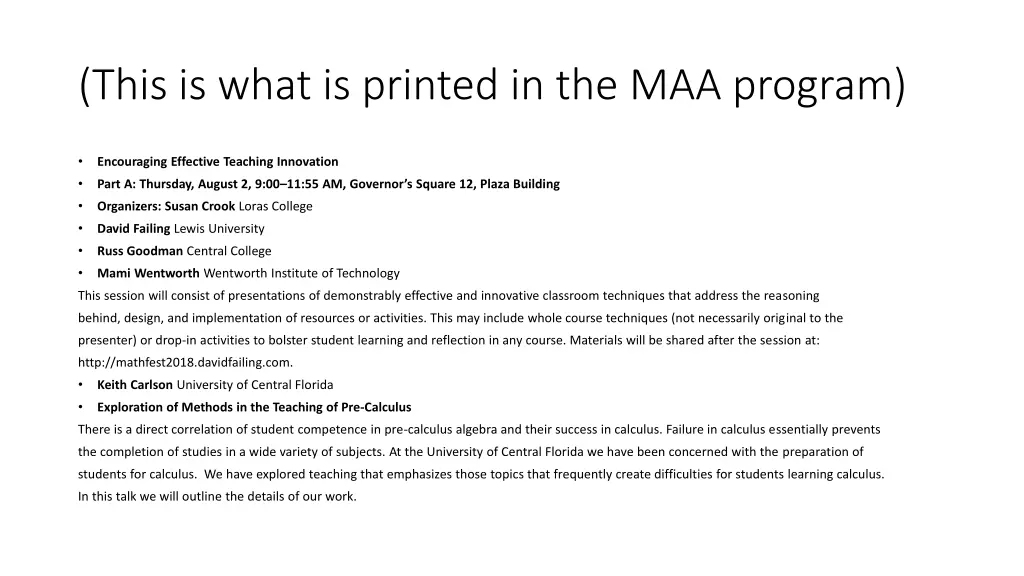 this is what is printed in the maa program