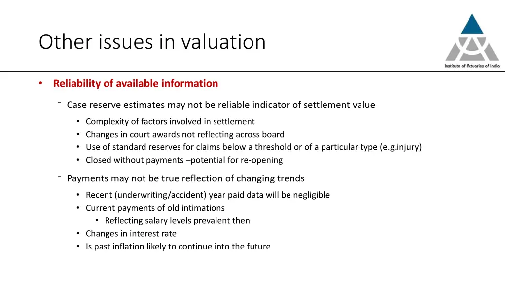 other issues in valuation
