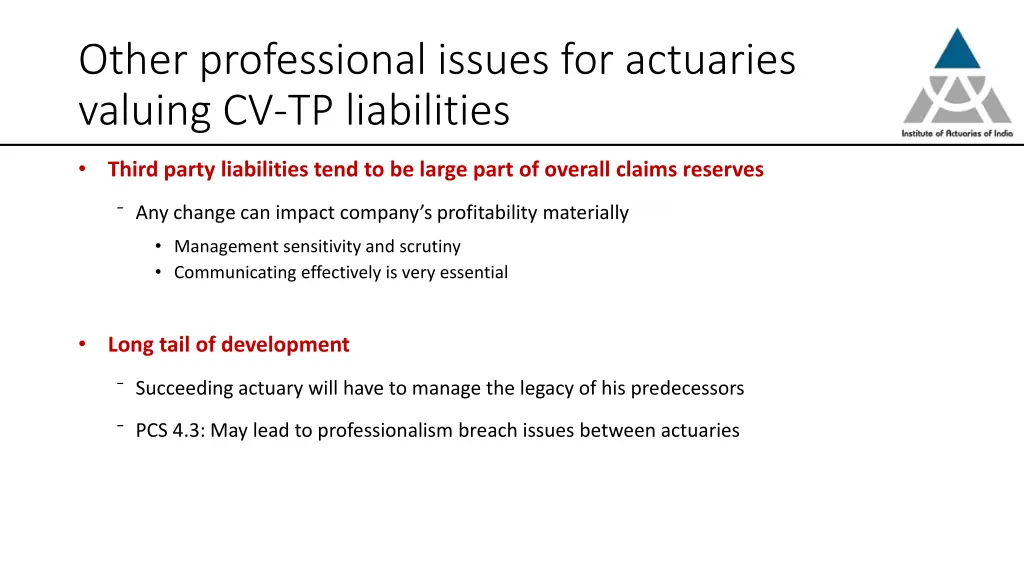 other professional issues for actuaries valuing