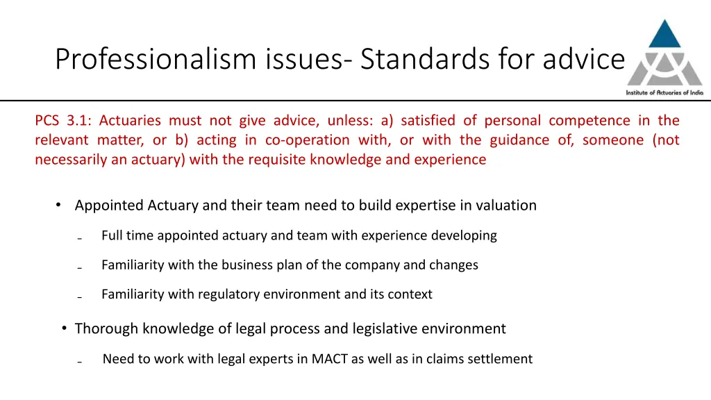 professionalism issues standards for advice