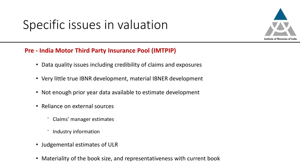 specific issues in valuation
