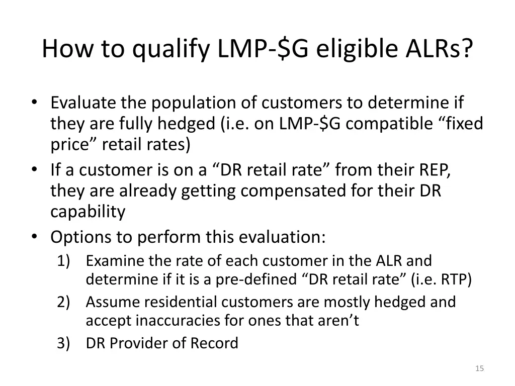 how to qualify lmp g eligible alrs