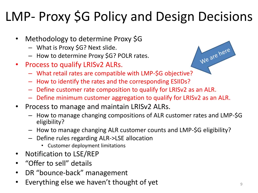 lmp proxy g policy and design decisions