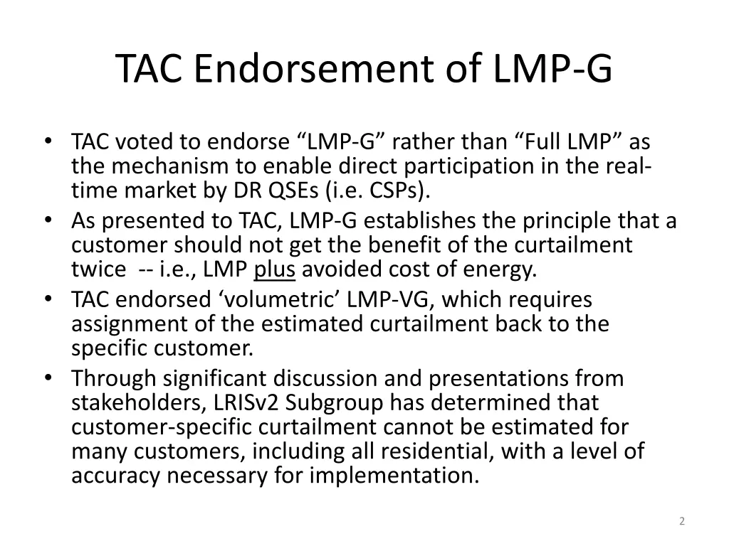 tac endorsement of lmp g
