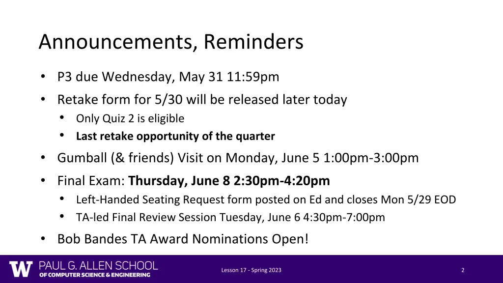 announcements reminders