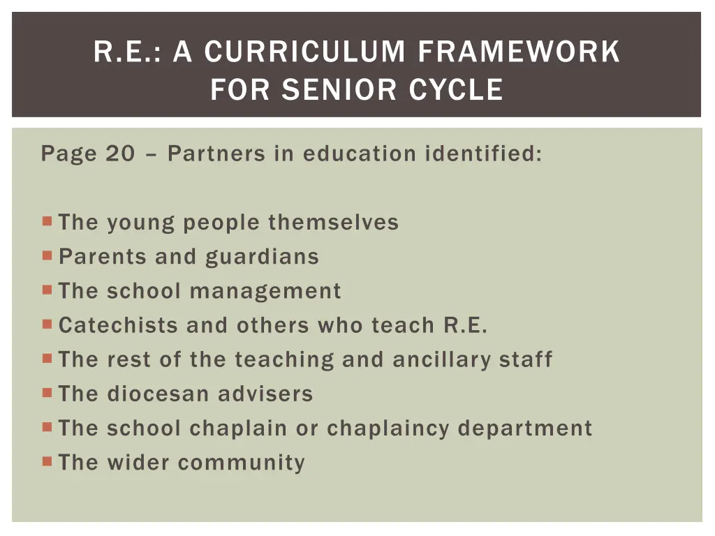 r e a curriculum framework for senior cycle