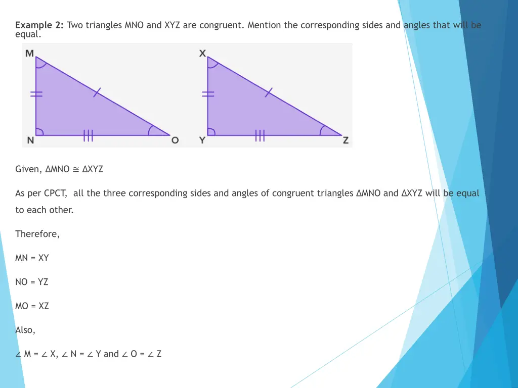 example 2 two triangles mno and xyz are congruent