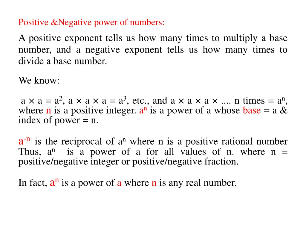positive negative power of numbers a positive