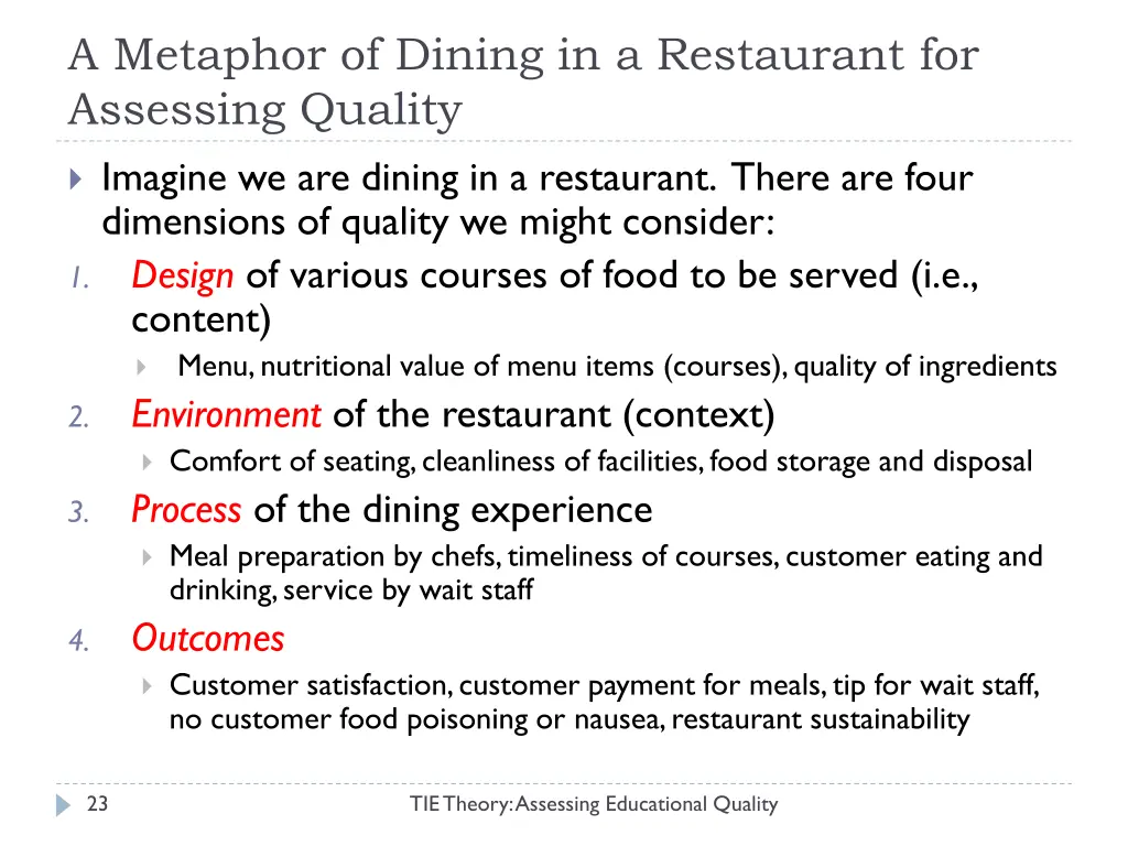 a metaphor of dining in a restaurant