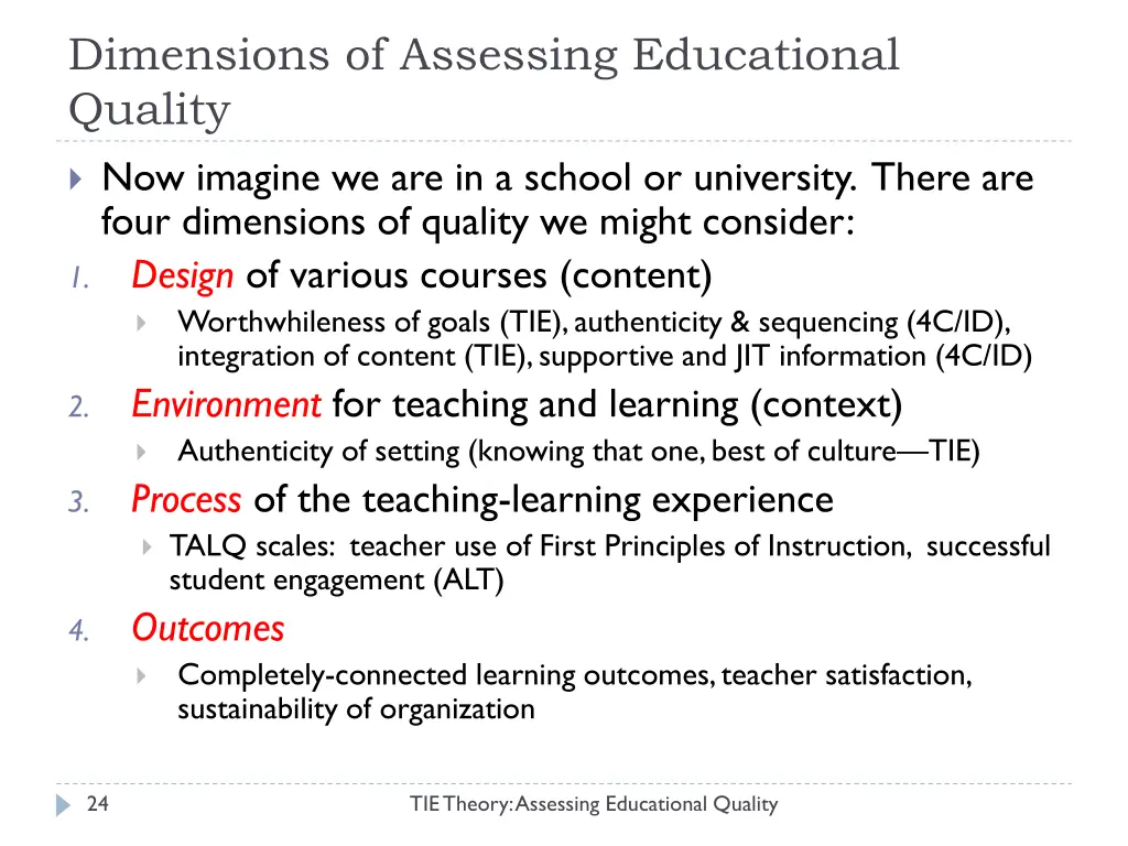 dimensions of assessing educational quality