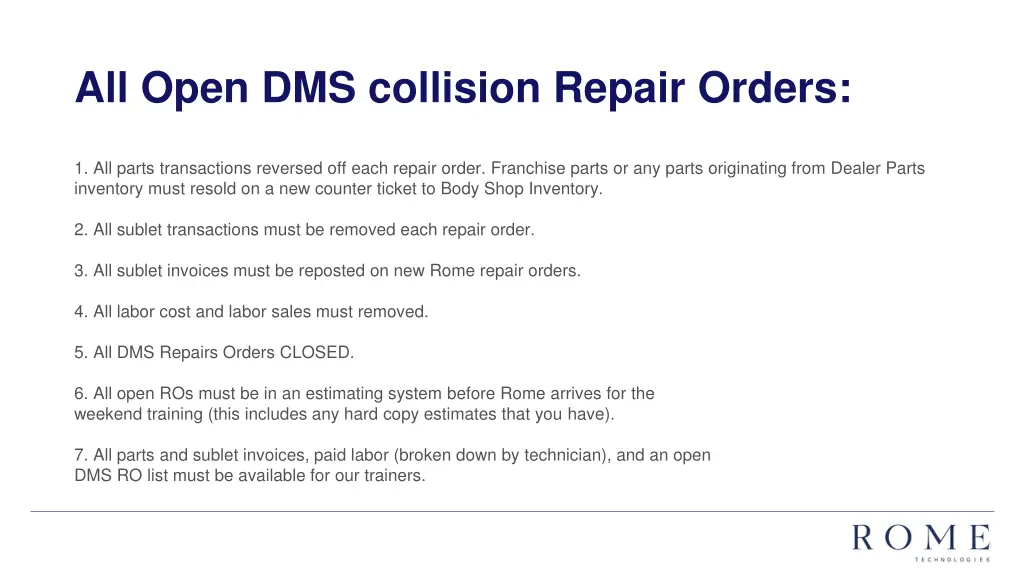 all open dms collision repair orders