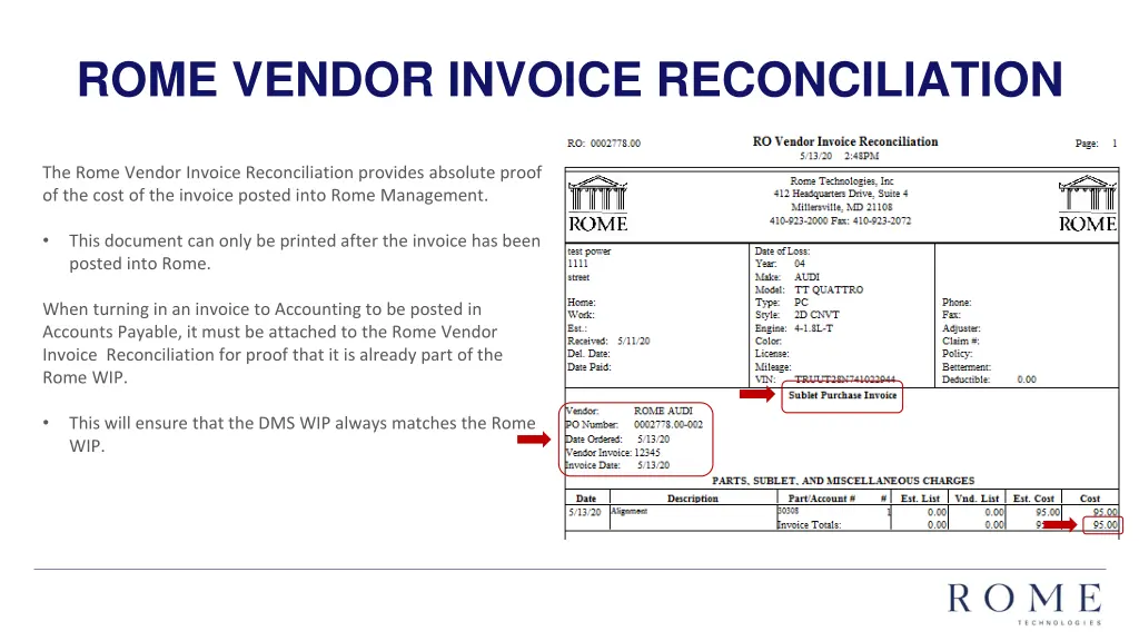rome vendor invoice reconciliation