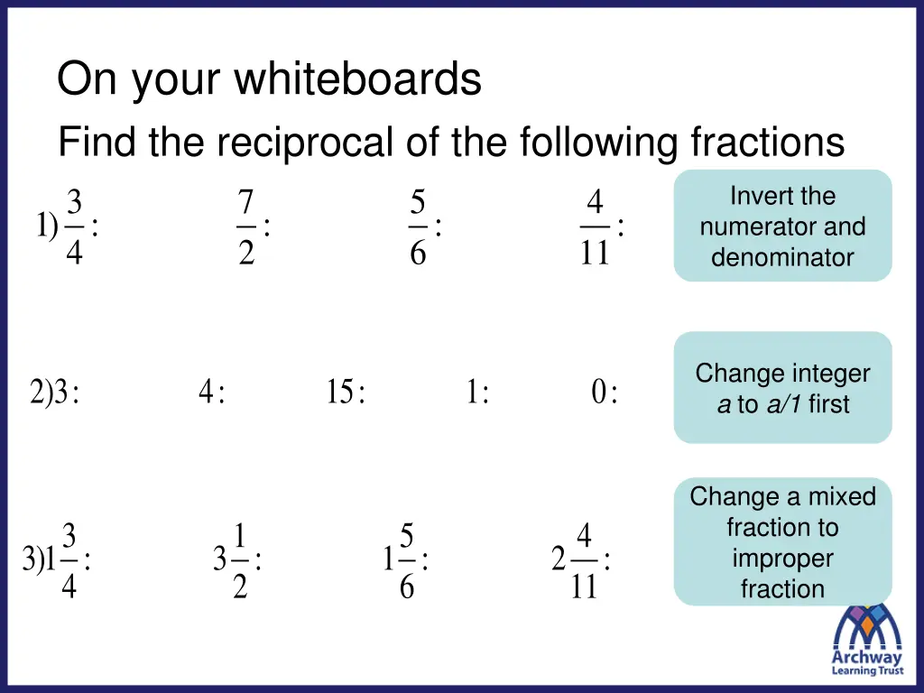 on your whiteboards find the reciprocal