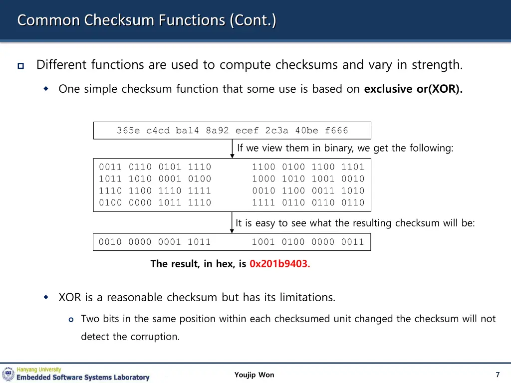 common checksum functions cont