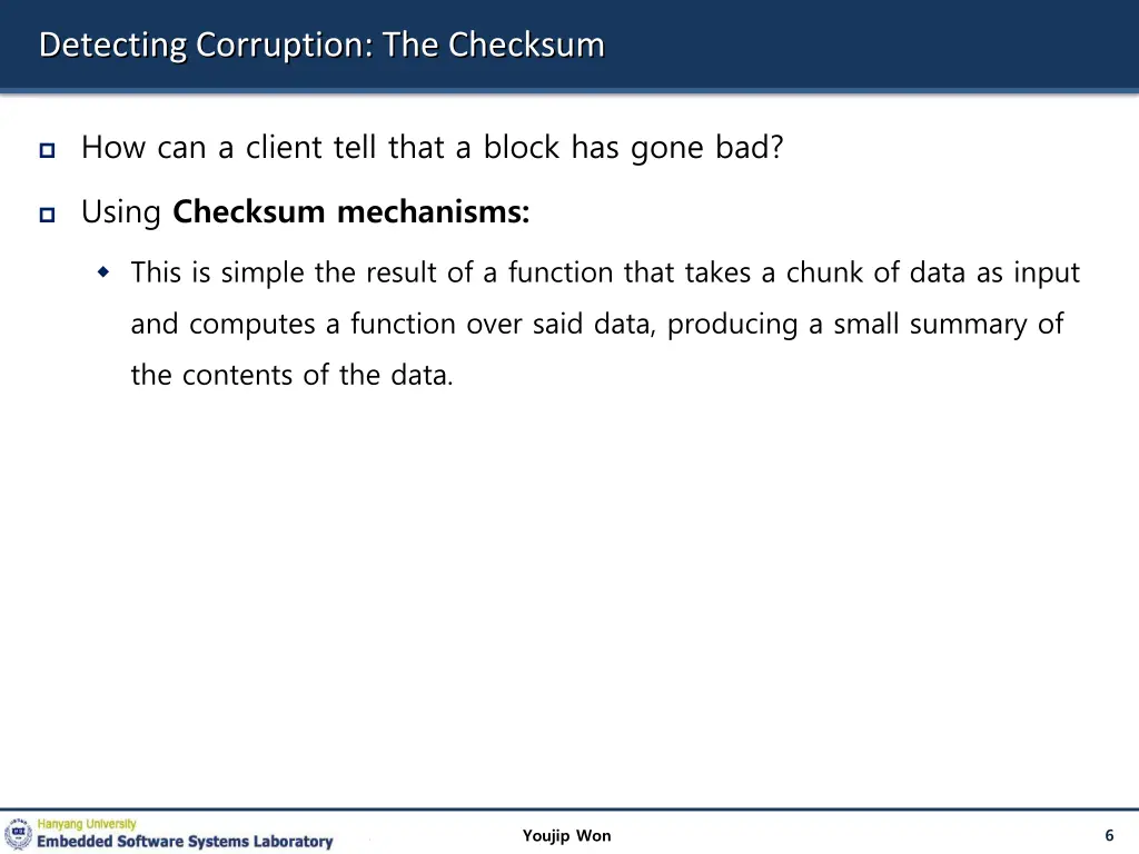 detecting corruption the checksum