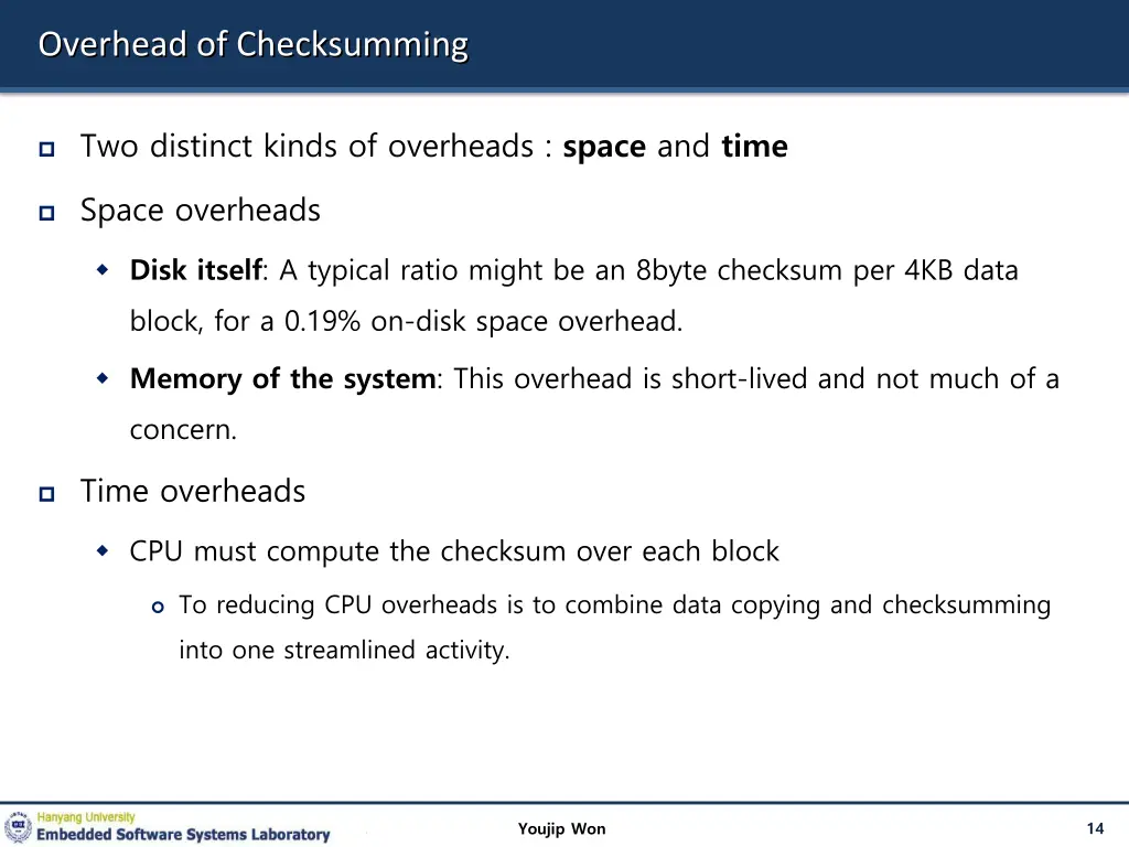 overhead of checksumming