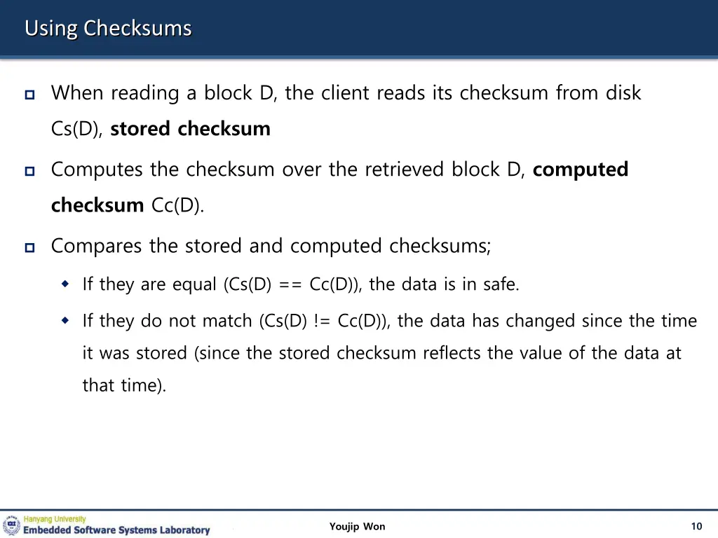 using checksums