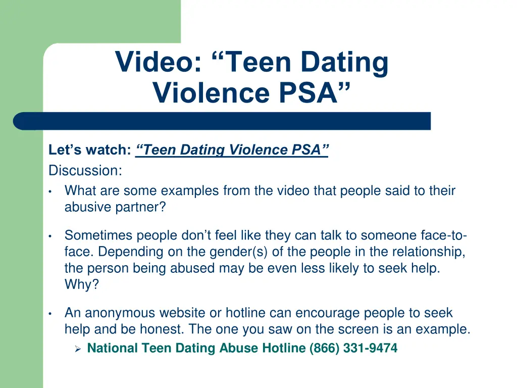 video teen dating violence psa