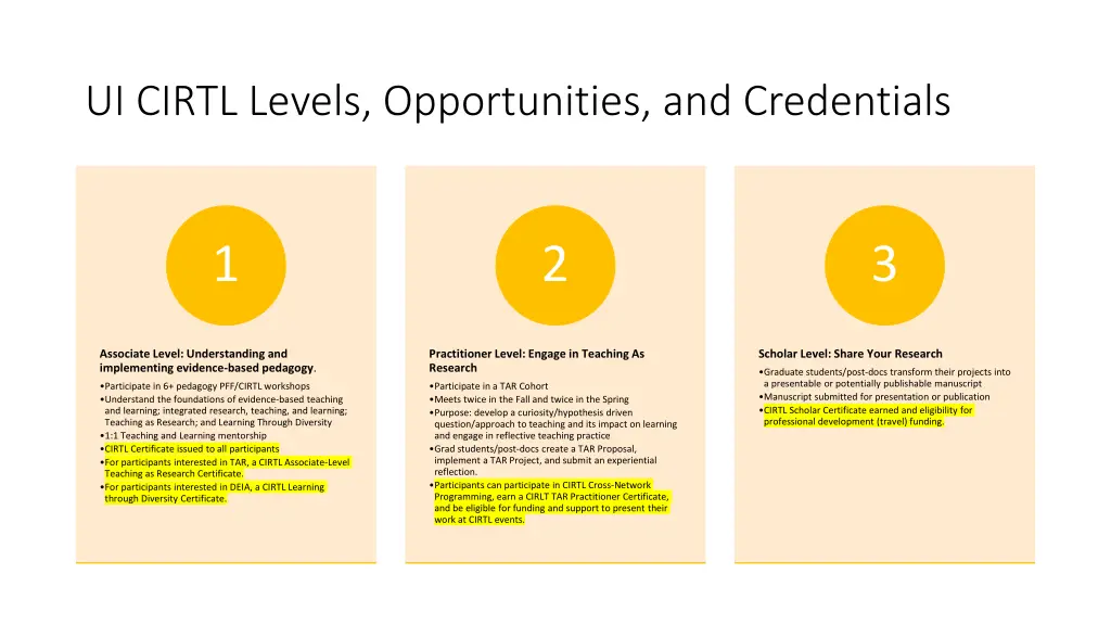 ui cirtl levels opportunities and credentials