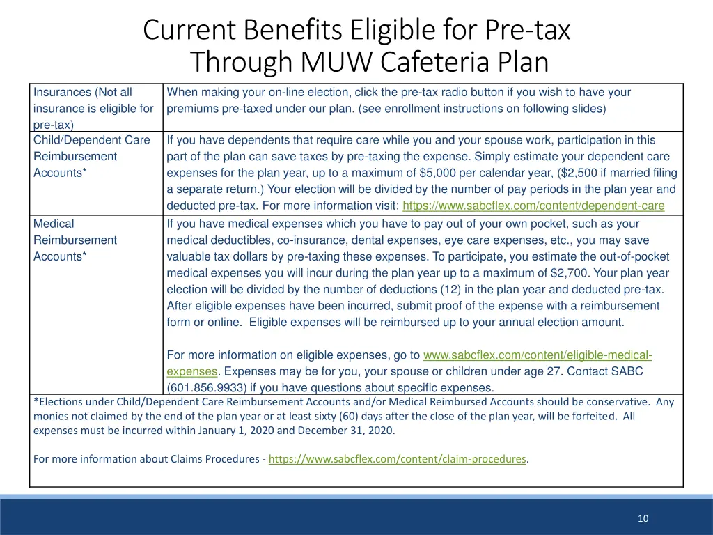 current benefits eligible for pre tax through