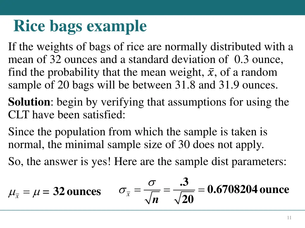 rice bags example if the weights of bags of rice
