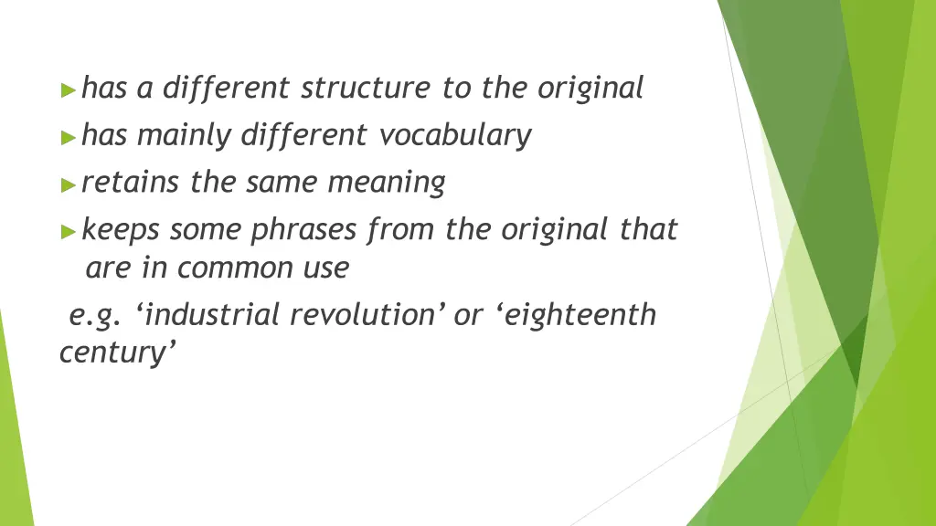 has a different structure to the original