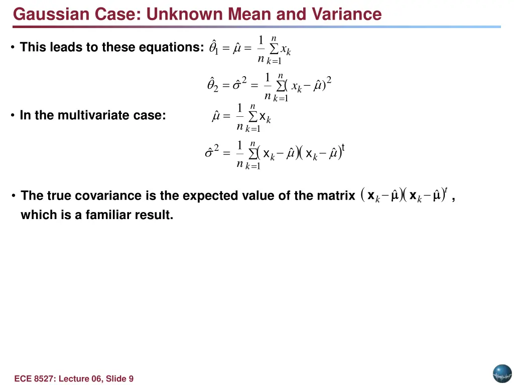 gaussian case unknown mean and variance 1