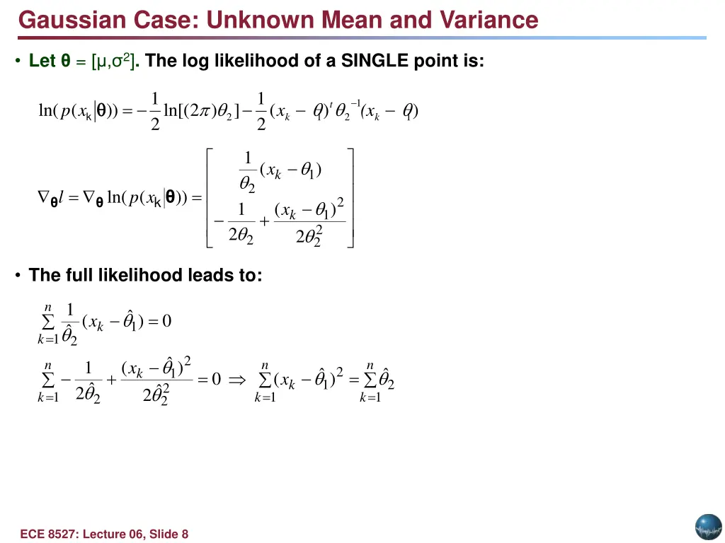 gaussian case unknown mean and variance