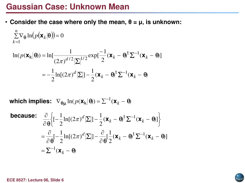 gaussian case unknown mean