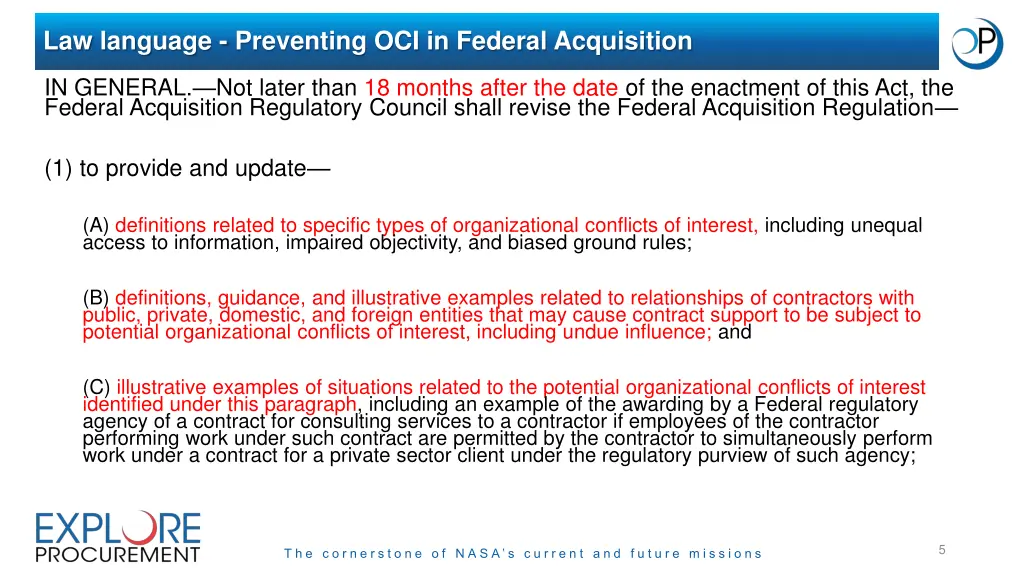 law language preventing oci in federal acquisition