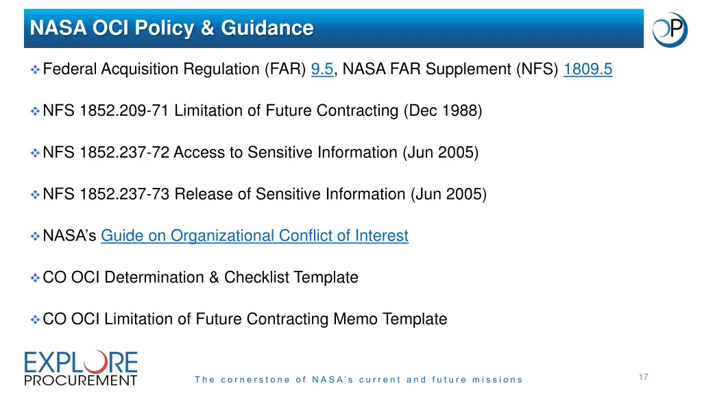 nasa oci policy guidance