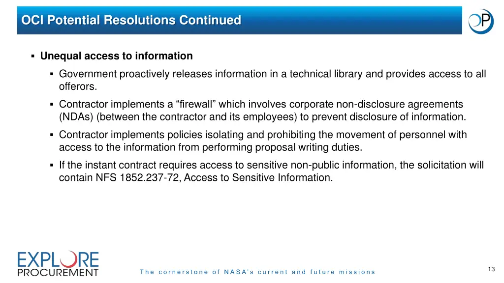 oci potential resolutions continued