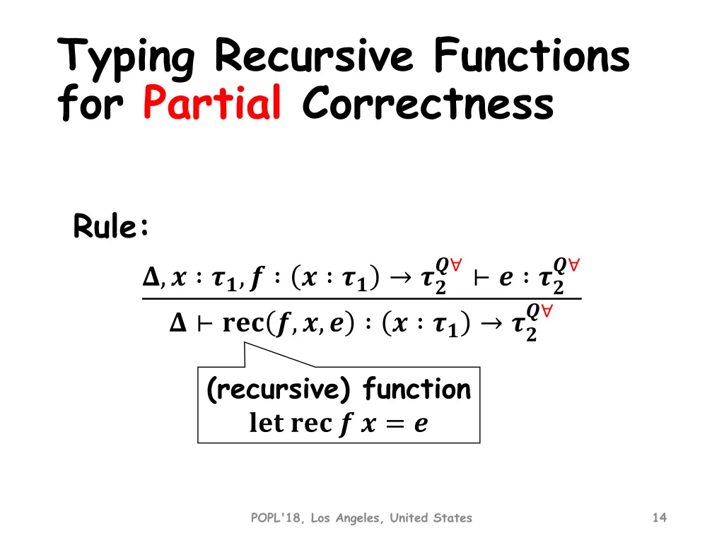 typing recursive functions for partial correctness