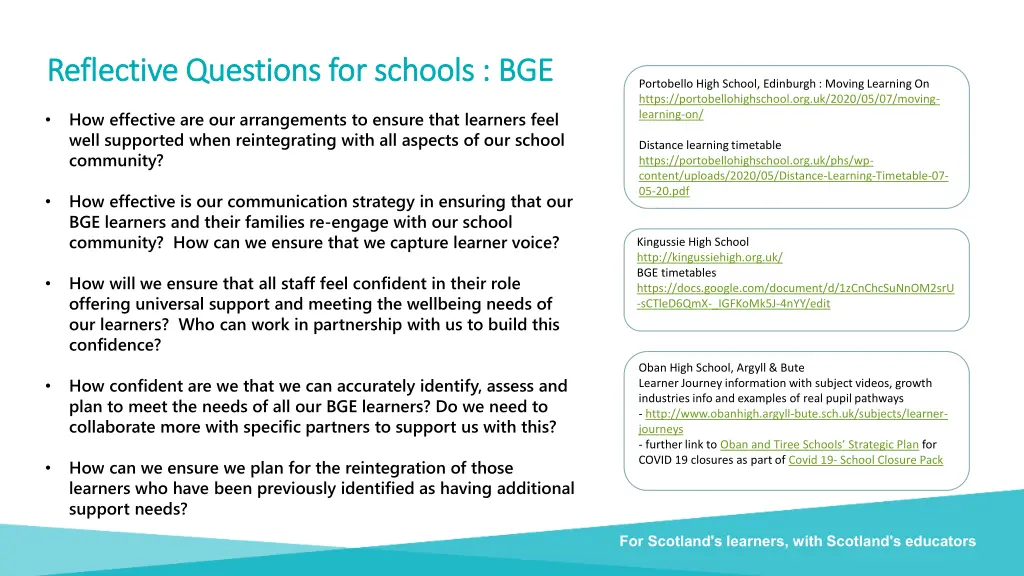 reflective questions for schools bge reflective