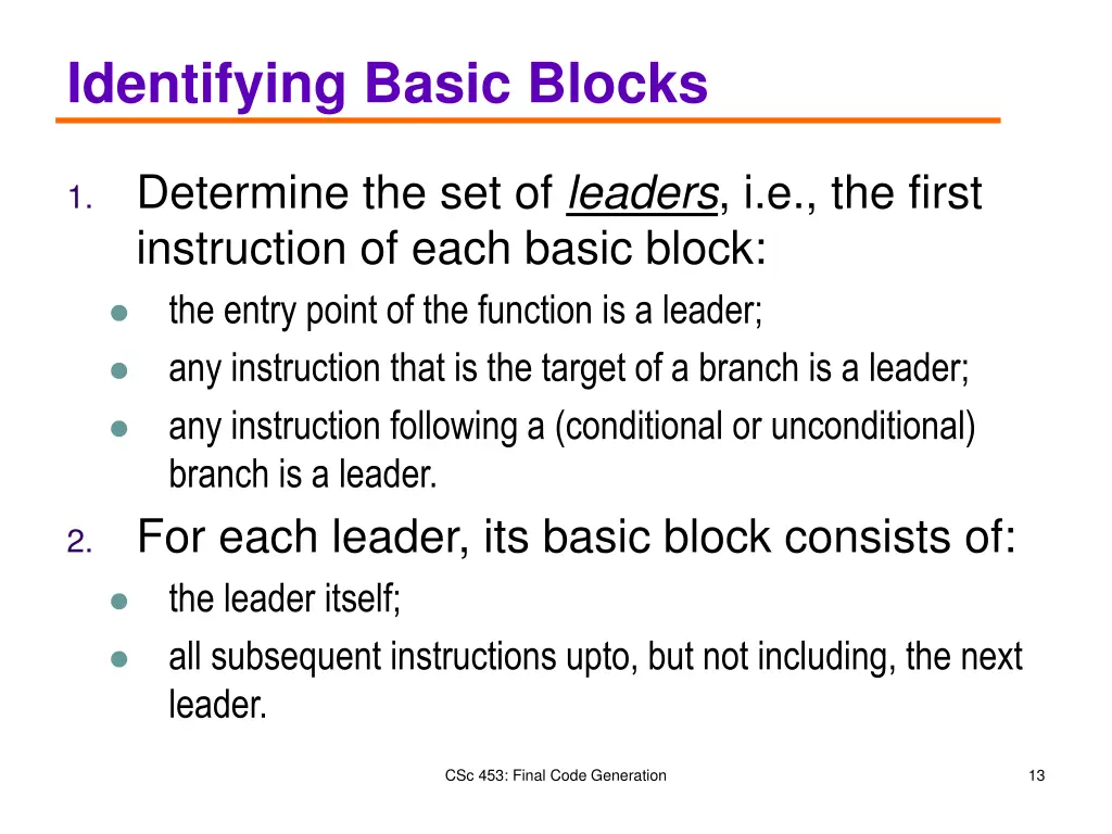 identifying basic blocks