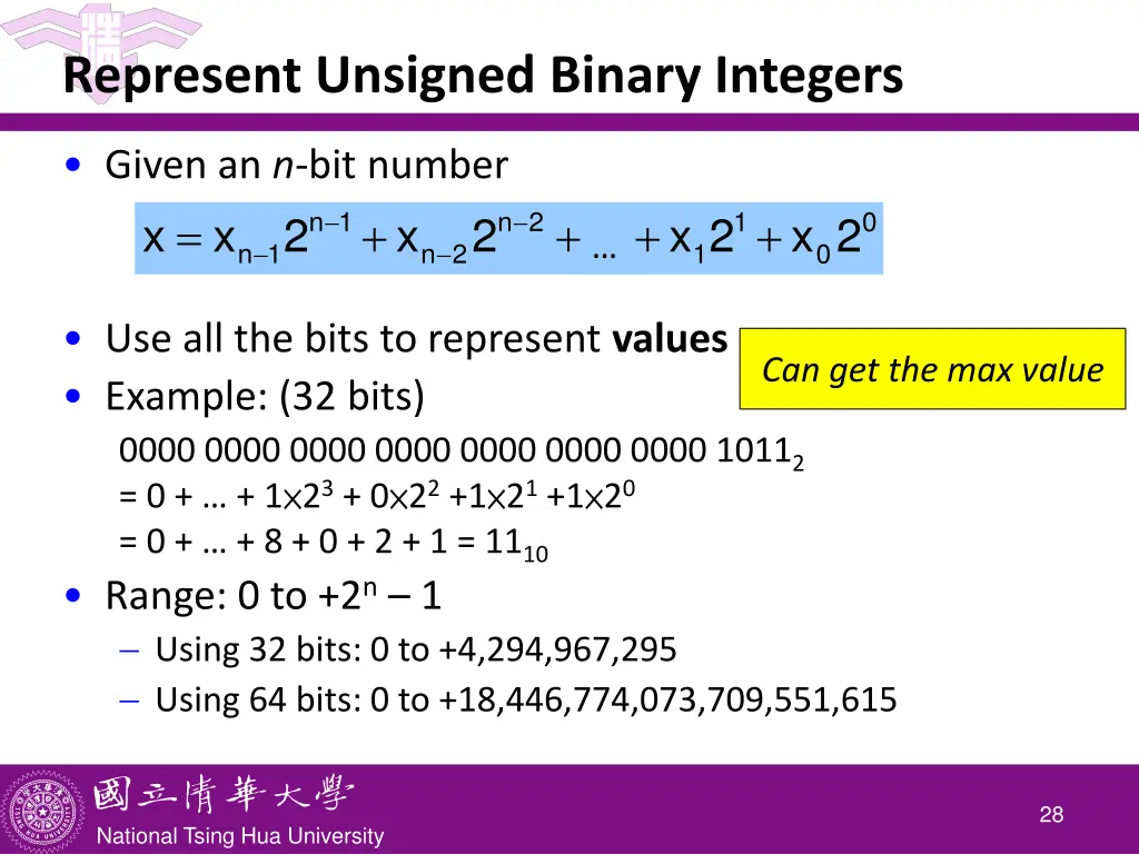 represent unsigned binary integers