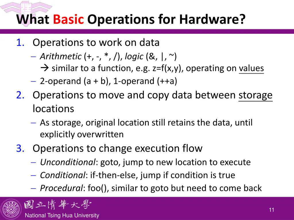 what basic operations for hardware