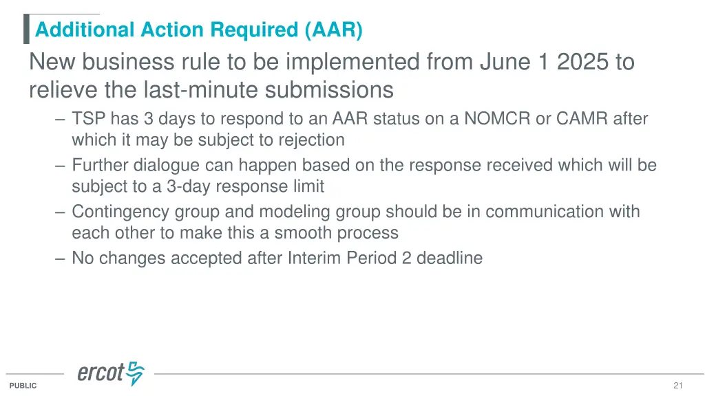 additional action required aar new business rule