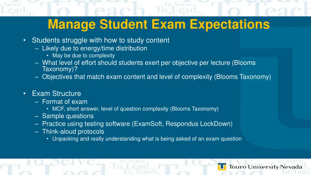 manage student exam expectations