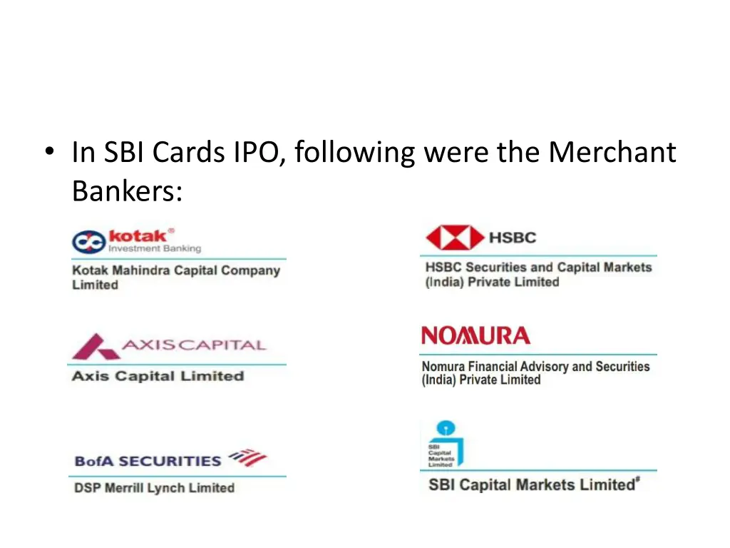 in sbi cards ipo following were the merchant