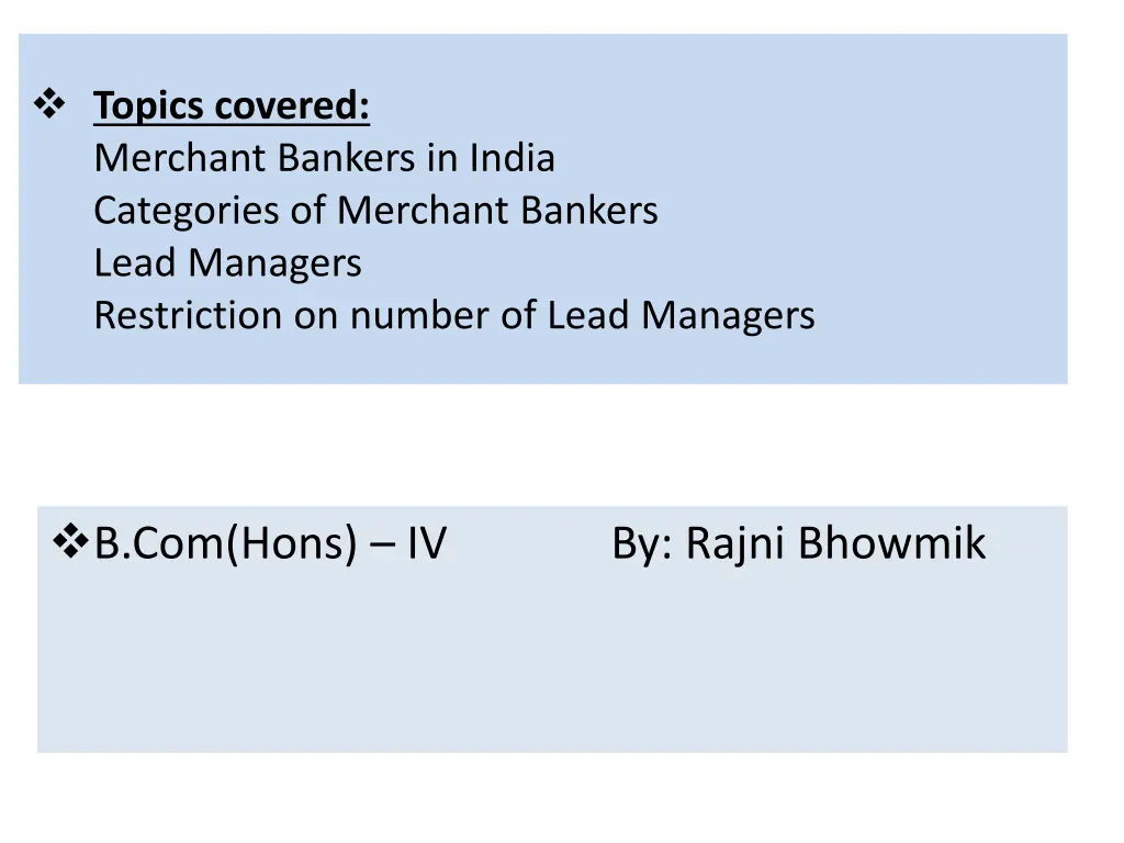 topics covered merchant bankers in india