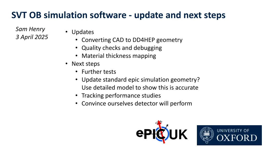 svt ob simulation software update and next steps