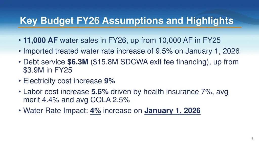 key budget fy26 assumptions and highlights