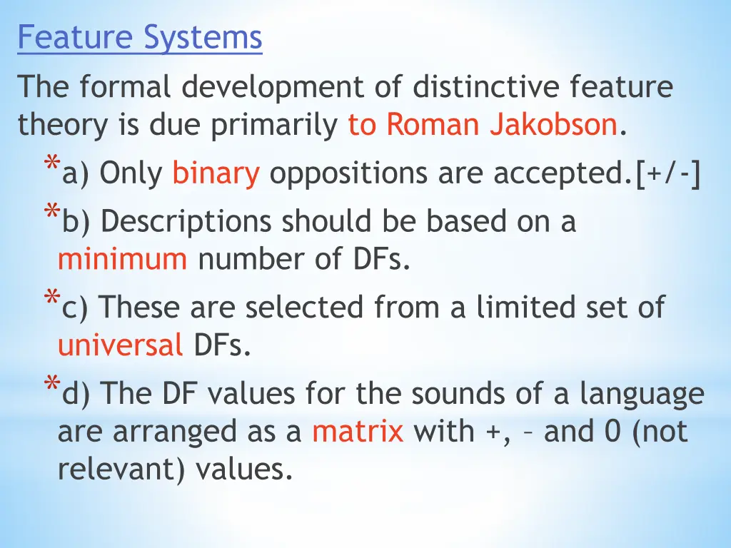 feature systems the formal development