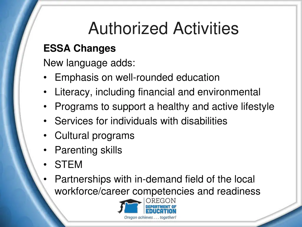 authorized activities essa changes new language