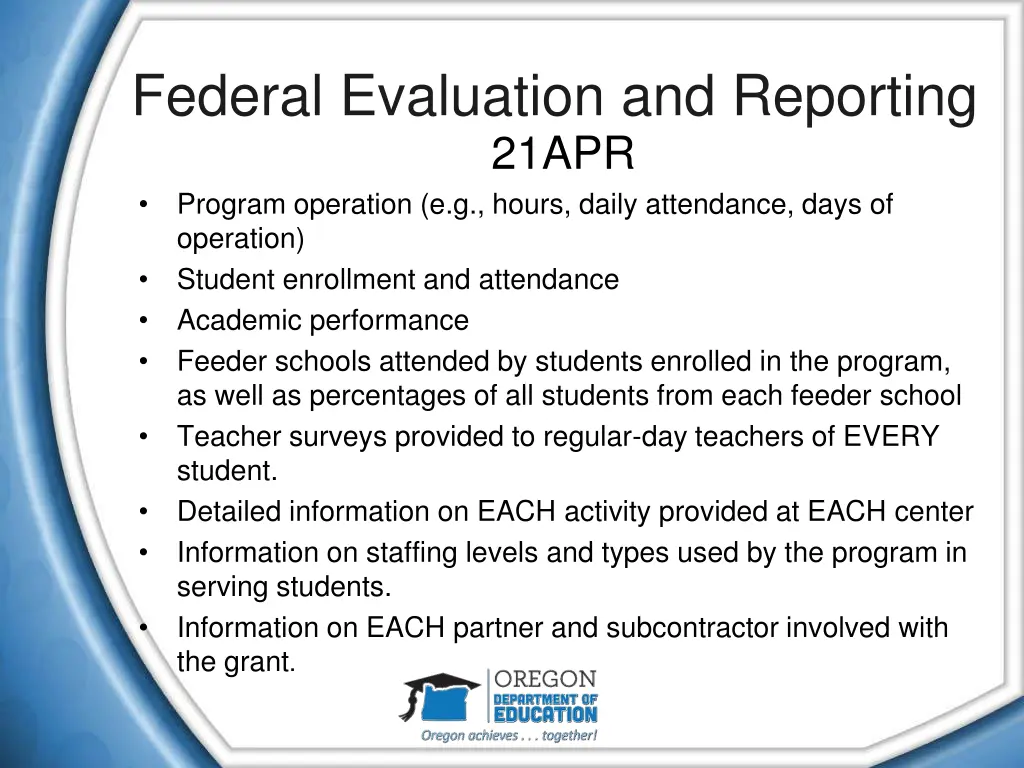 federal evaluation and reporting 21apr program