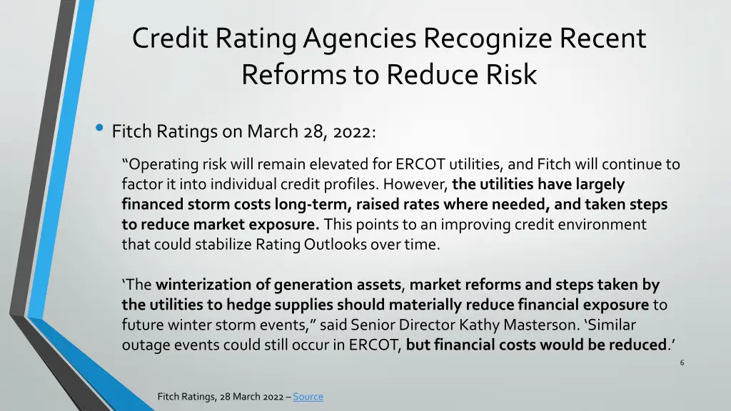 credit rating agencies recognize recent reforms